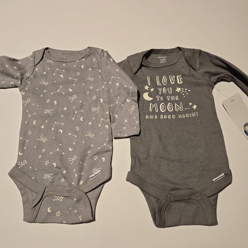 Gerber Onesies Set Of 2 "I Love You To The Moon And Back" And Star Print